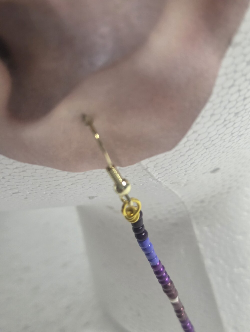 Handcrafted Purple Seed Bead Drop Earrings - Picture 10 of 10